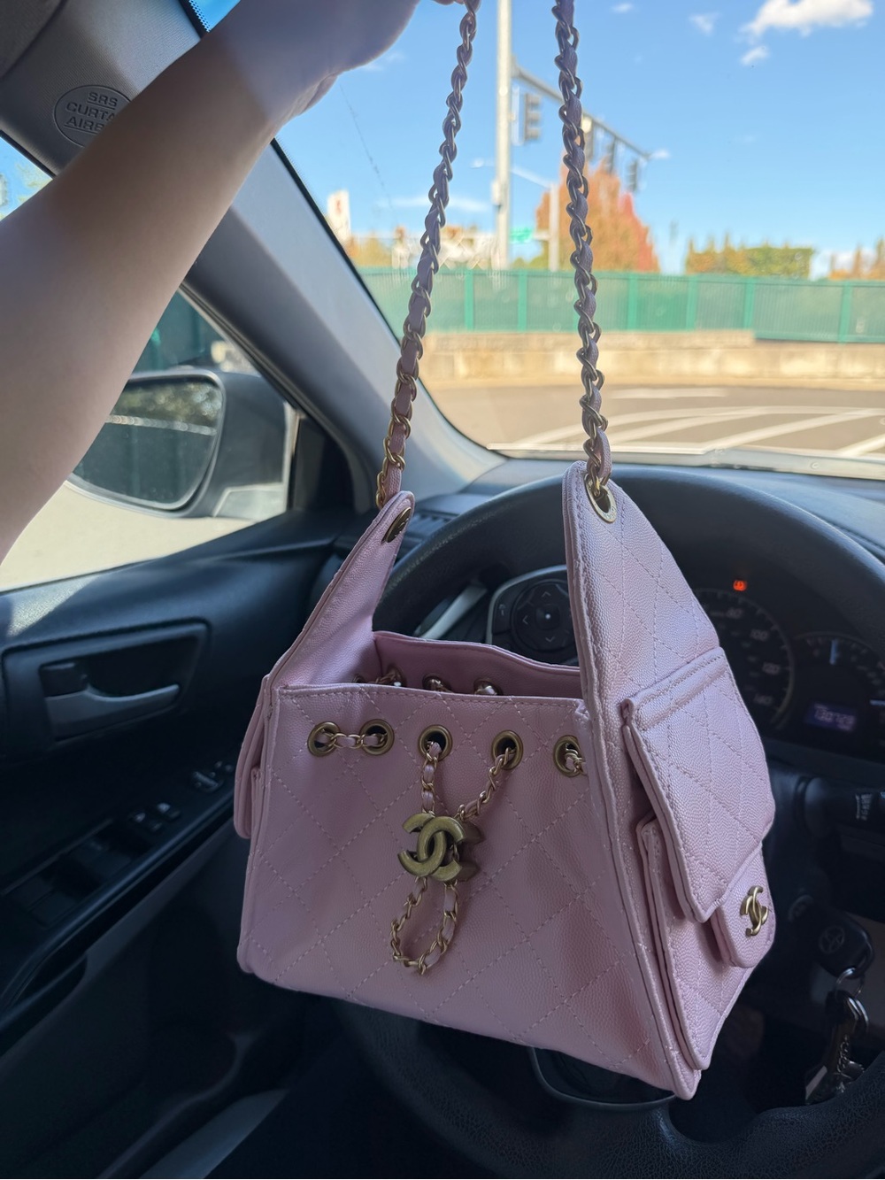 Chanel 25 Quilted Pink Chain Shoulder Bag with Gold Hardware